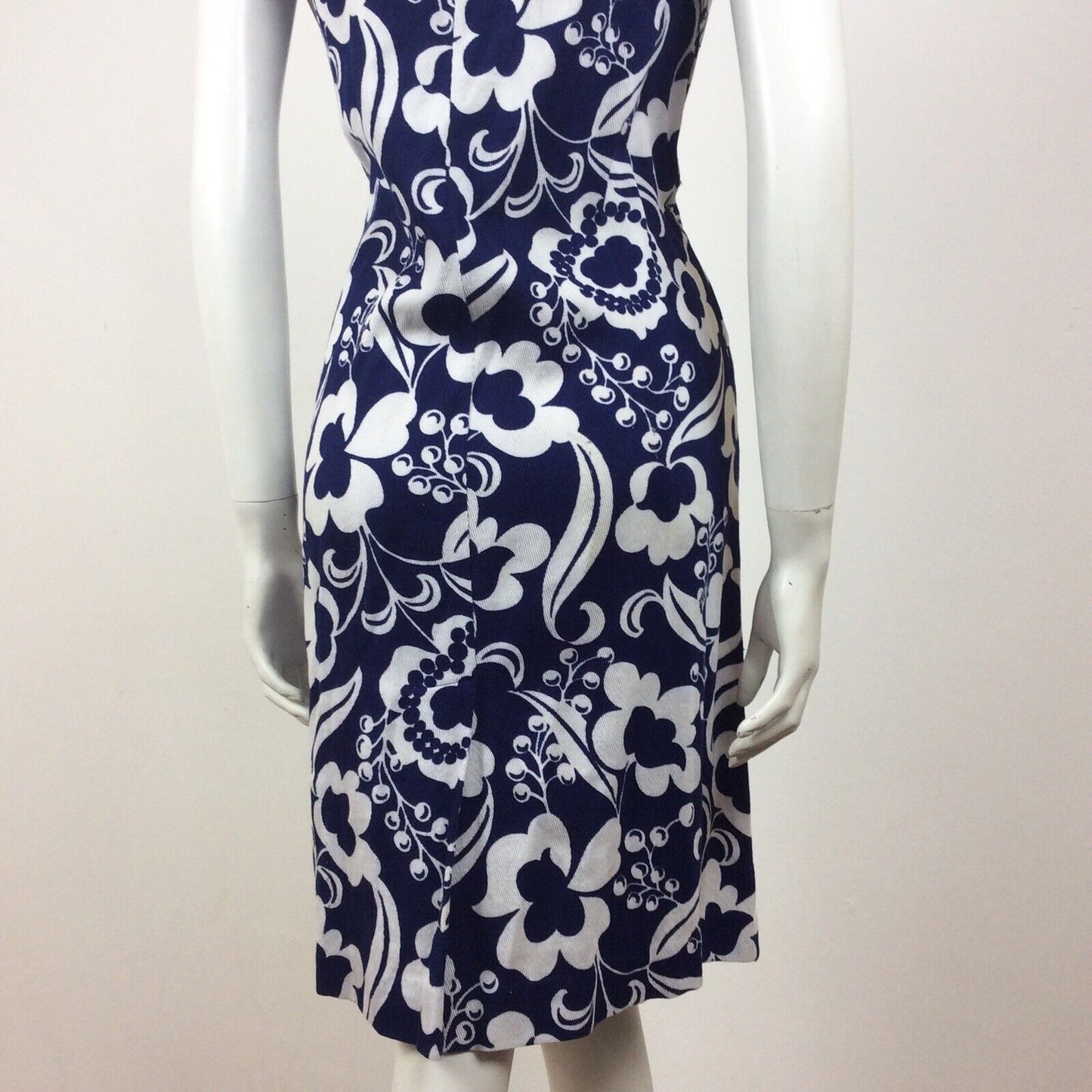 60S VINTAGE BLUE TURQUOISE WHITE PAISLEY PATTERN DRESS 12