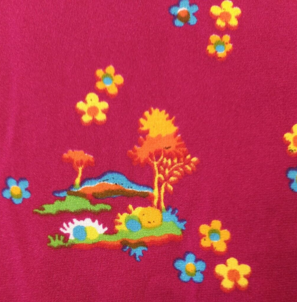 VTG 60S 70S MAGENTA PSYCHEDELIC DAISY NOVELTY PRINT MAXI DRESS 12