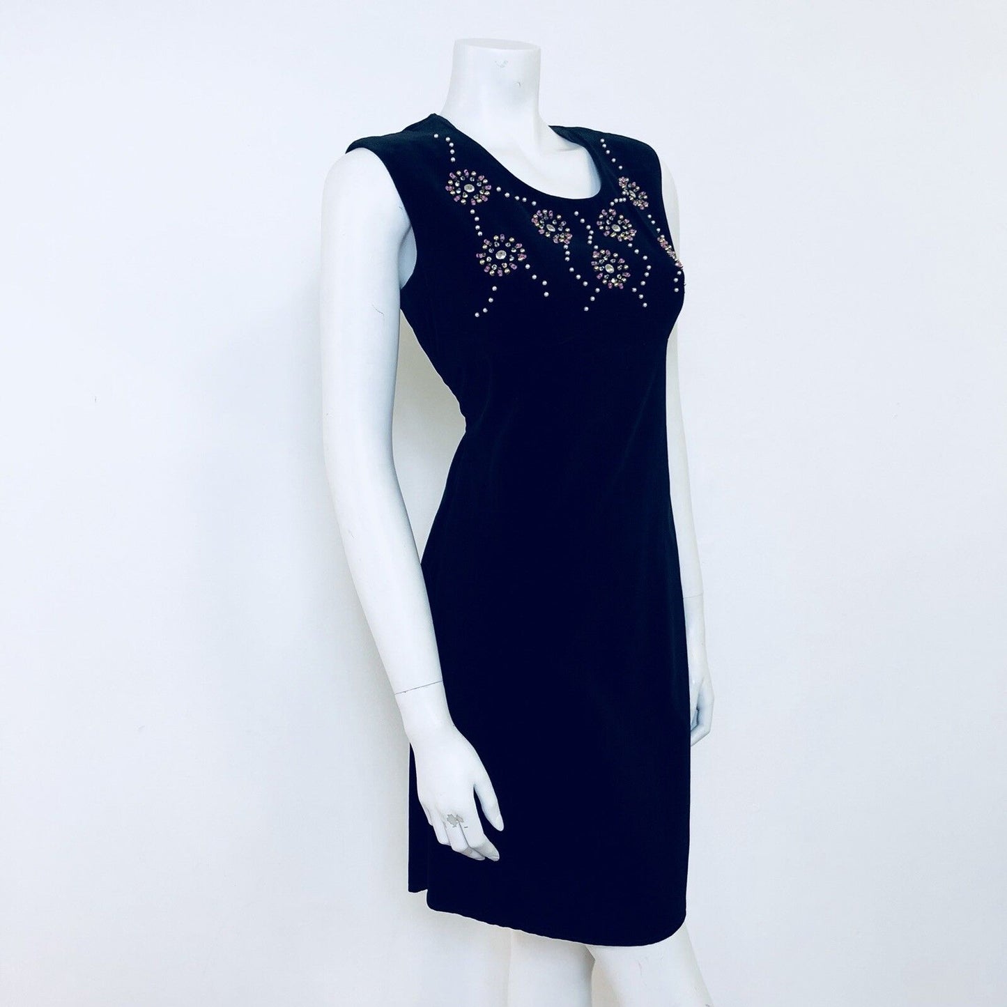 VINTAGE 1960S WHITE GOLD MOD MINI SHIFT DRESS 8 10
