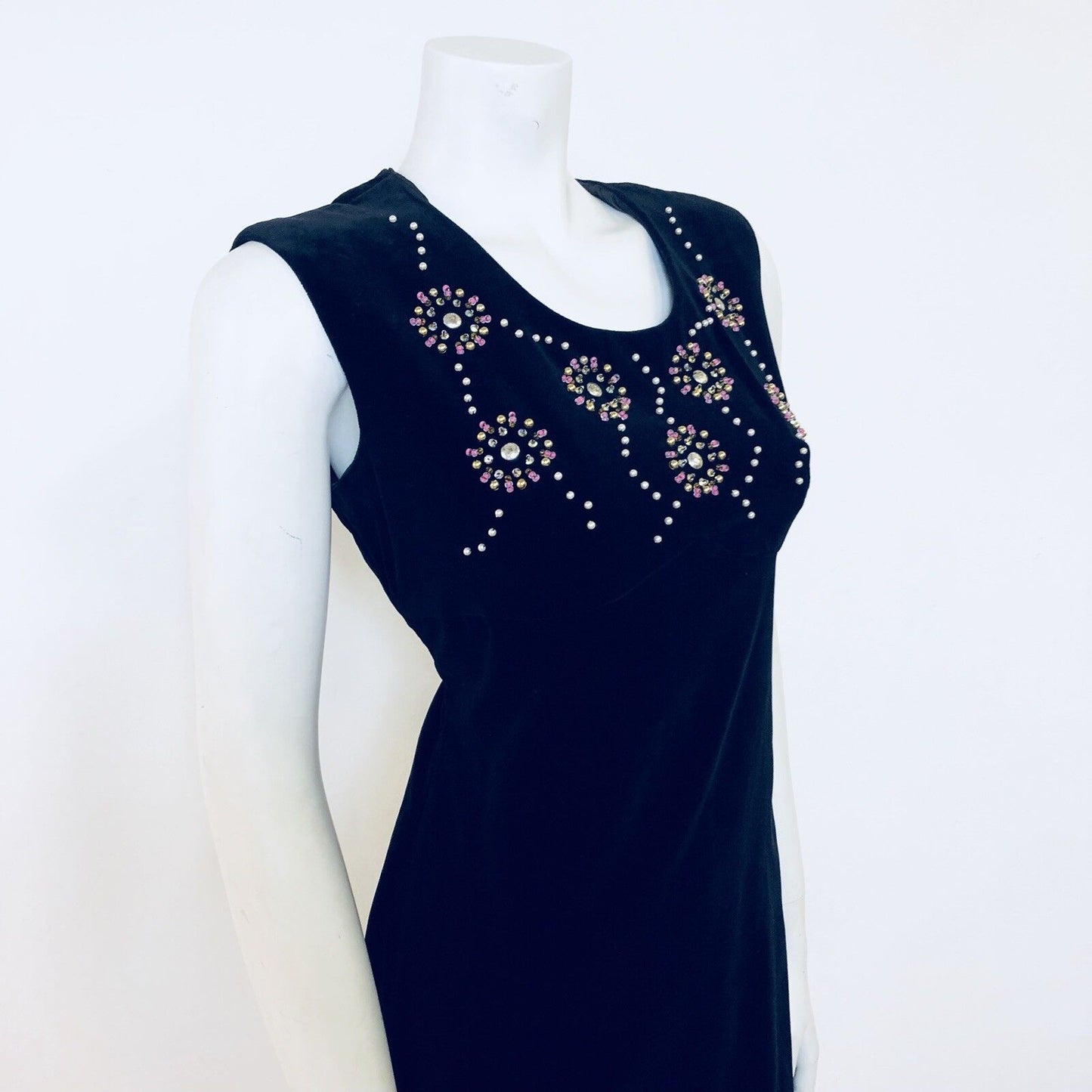 VINTAGE 1960S WHITE GOLD MOD MINI SHIFT DRESS 8 10