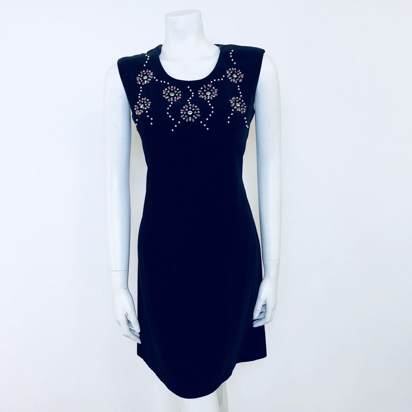 VINTAGE 1960S WHITE GOLD MOD MINI SHIFT DRESS 8 10