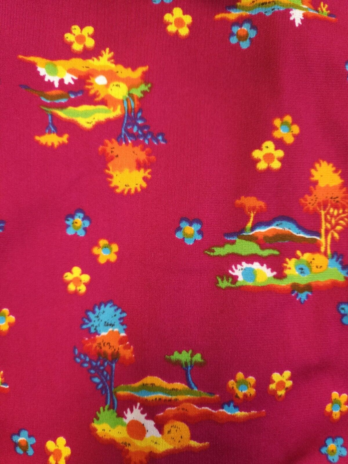 VTG 60S 70S MAGENTA PSYCHEDELIC DAISY NOVELTY PRINT MAXI DRESS 12