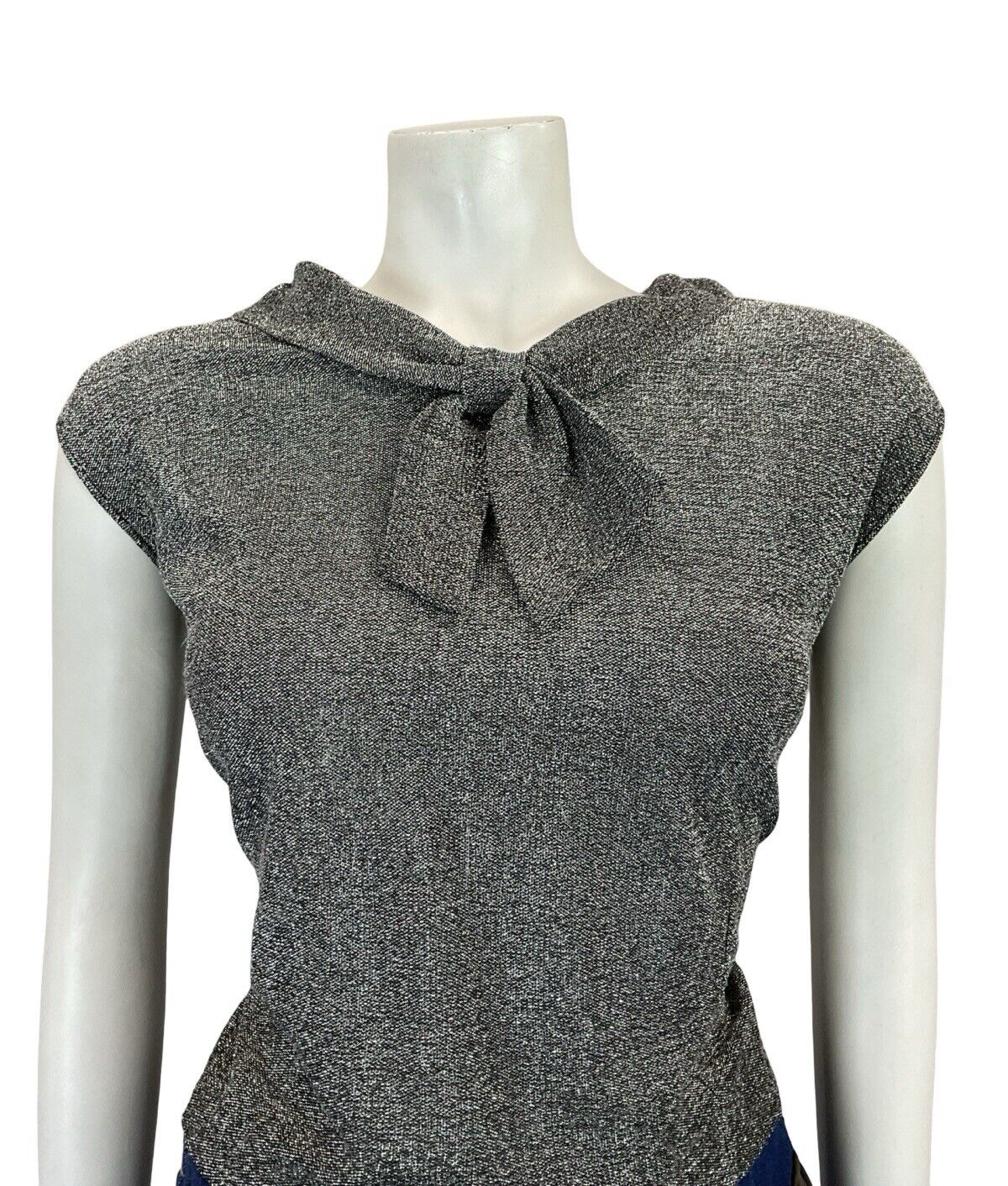 VTG 60S MOD DISCO STUDIO 54 SPARKLY SILVER LUREX SAILOR TIE PARTY TANK TOP 14 16