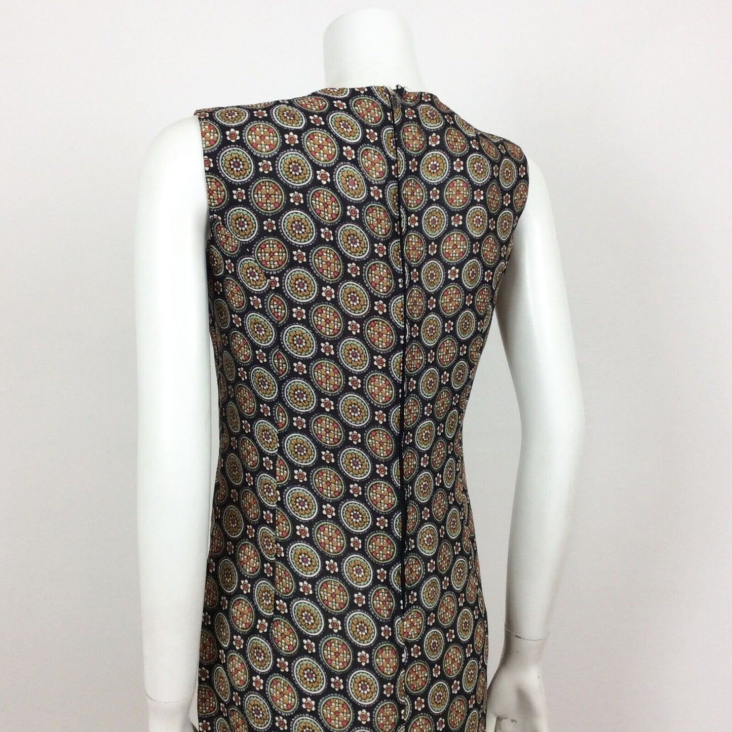 VINTAGE 60S 70S NAVY WHITE YELLOW MOD DAISY FLORAL SHIRT DRESS 10 12