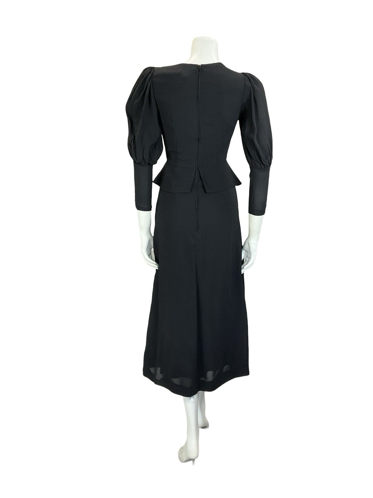 VTG 70S BLACK MEDIEVAL GOTHIC JULIET PUFF SLEEVE PEPLUM LACE UP MIDI DRESS 4 6