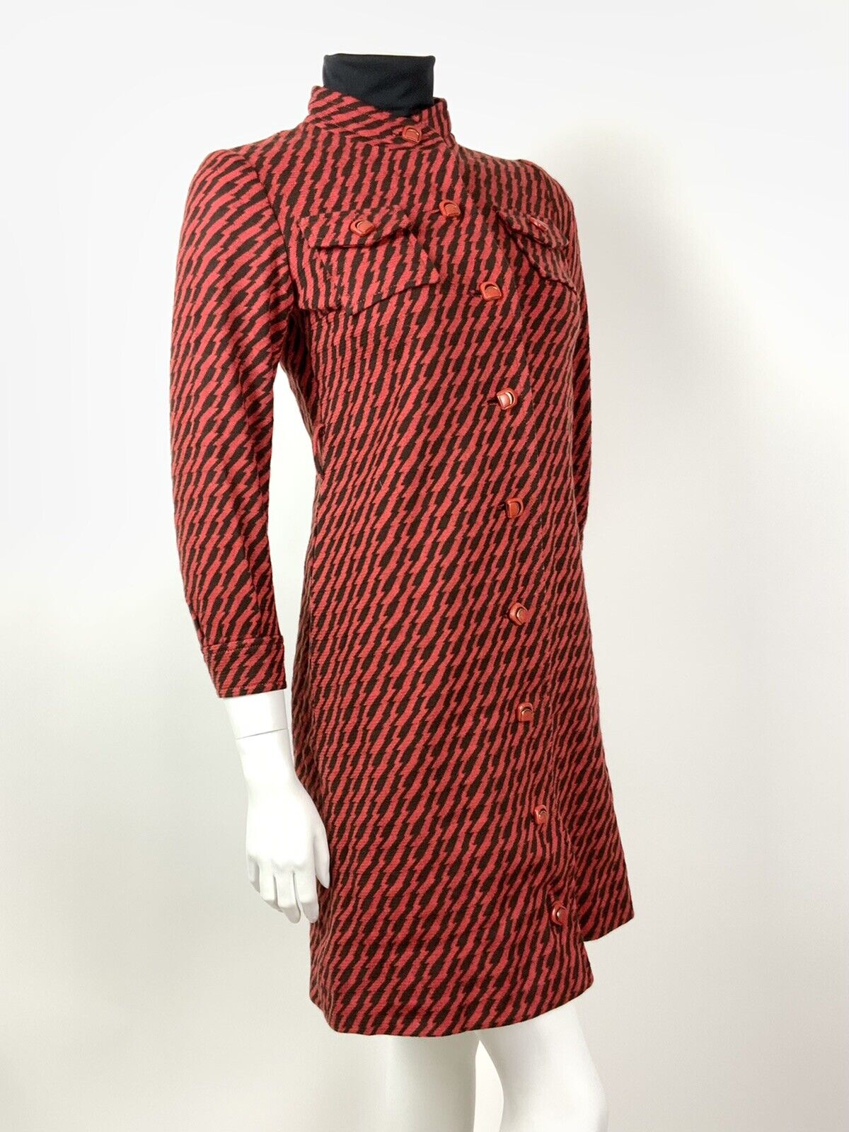 VINTAGE 60s 70s RED BLACK GOLD ZIG-ZAG LIGHTNING BOLT MOD SWING COAT 8