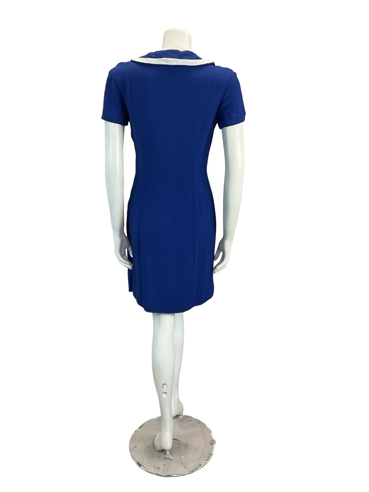 VTG 60S 70S ROYAL BLUE NAUTICAL LINEN FEEL MINI DRESS MOD GOGO SCOOTER 8 10