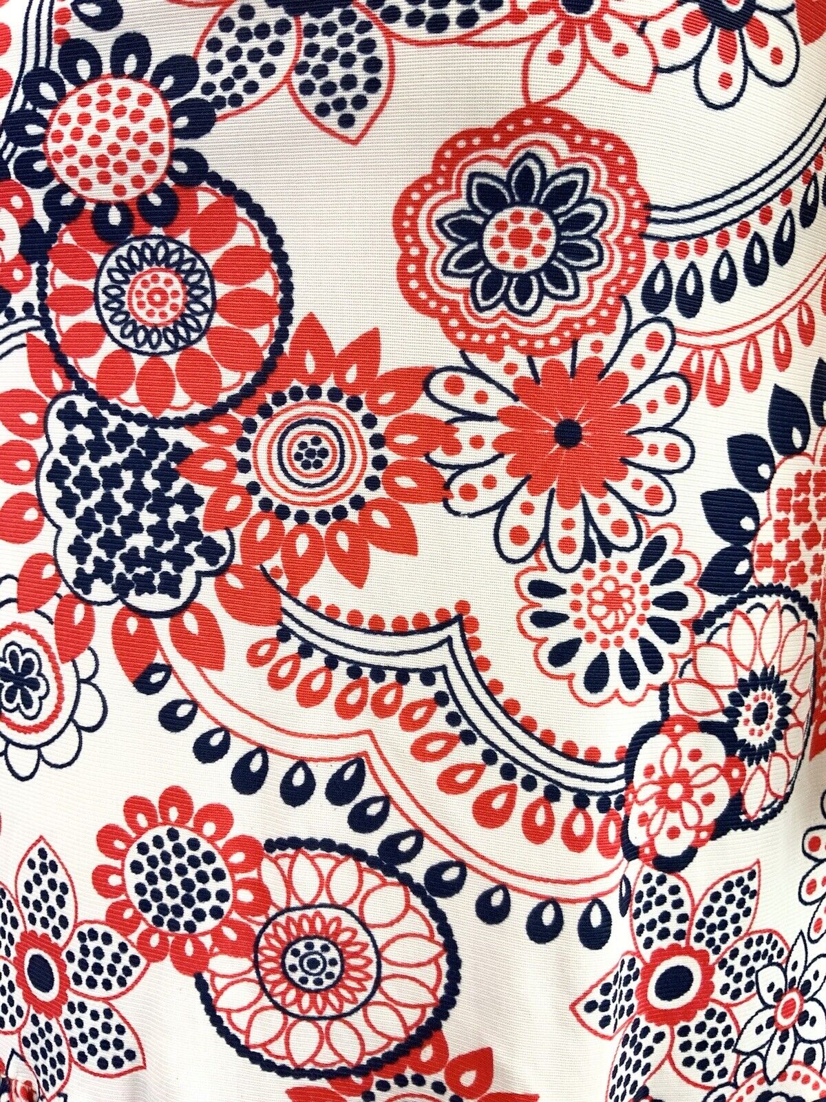 VINTAGE 60s 70s WHITE RED BLUE FLORAL MANDALA PSYCHEDELIC MOD RUFFLE DRESS 12 14