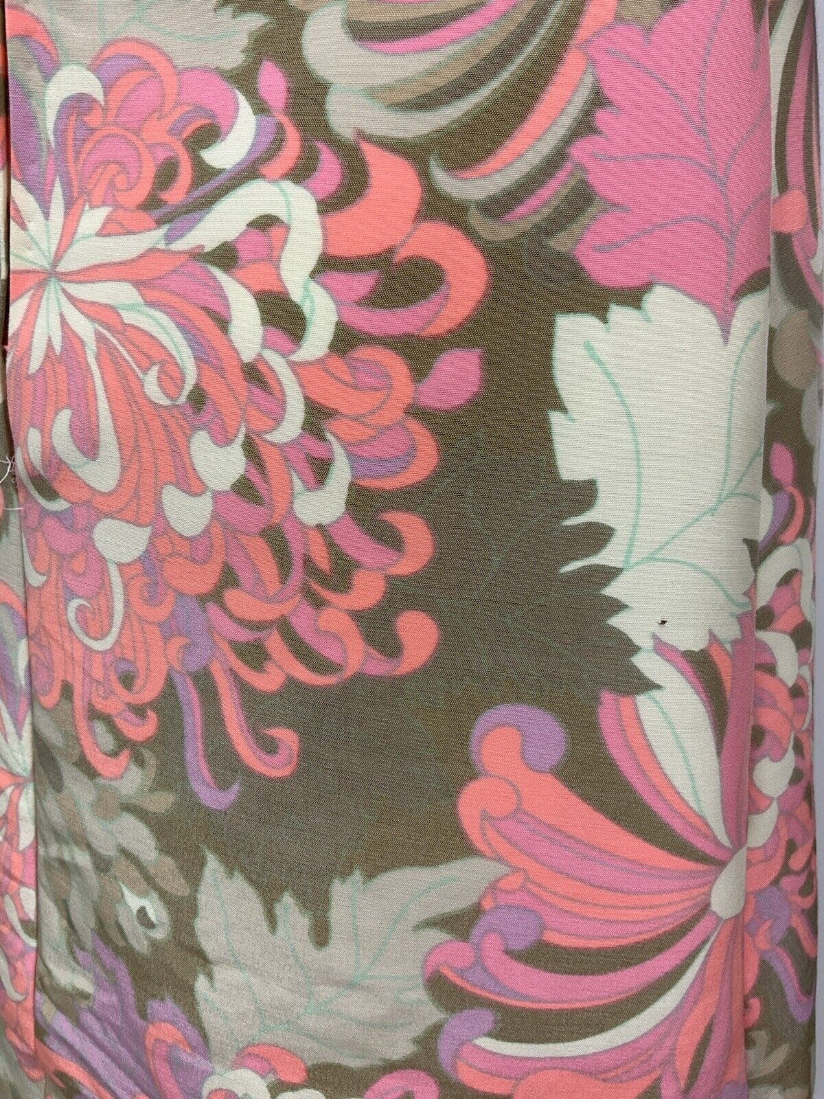 VINTAGE 60s 70s NEON PINK PURPLE BEIGE BROWN PSYCHEDELIC FLORAL WRAP DRESS 12