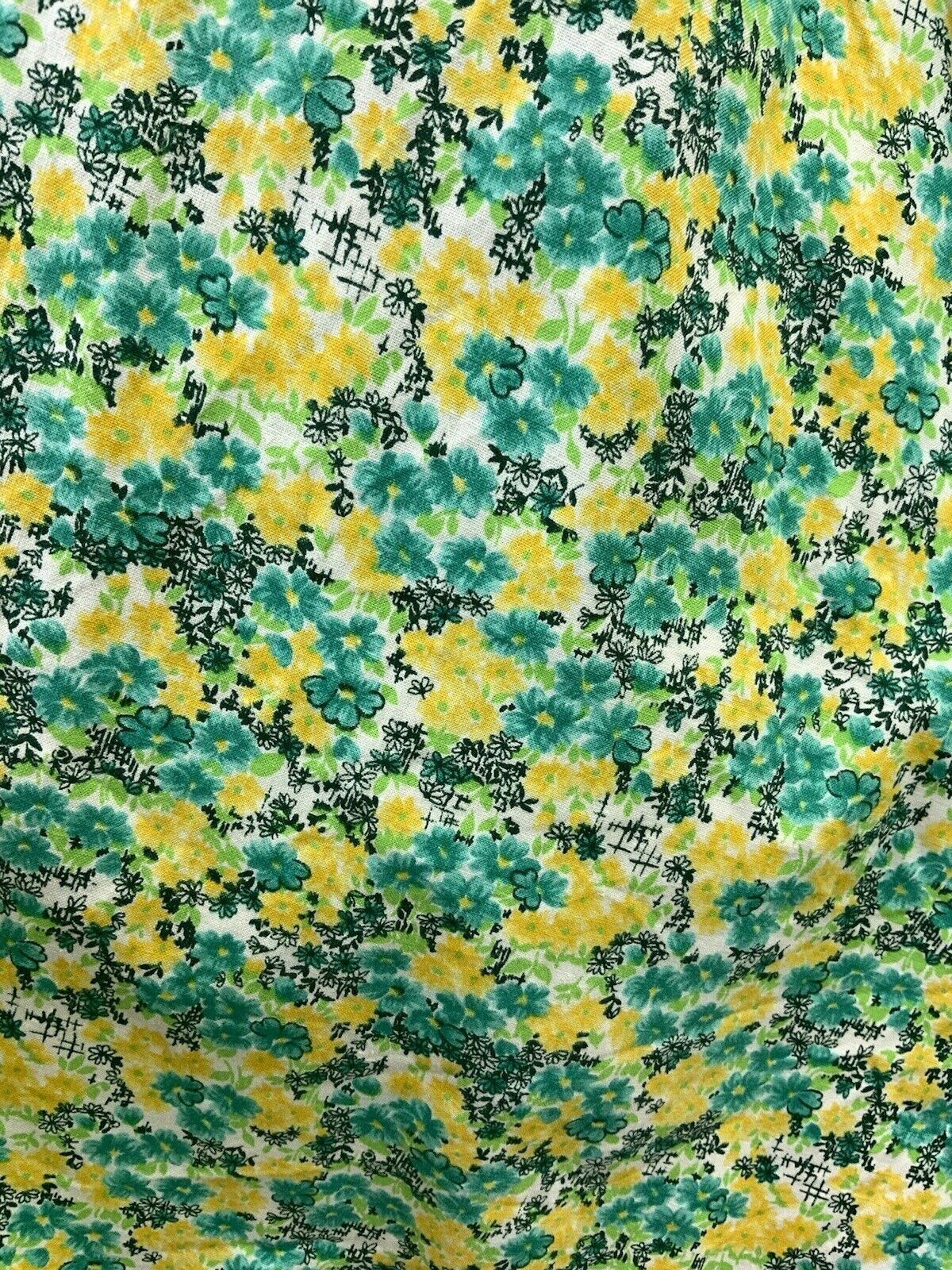 VINTAGE 60s 70s GREEN YELLOW WHITE FLORAL DITSY PRAIRIE FOLK SWING DRESS 8 10