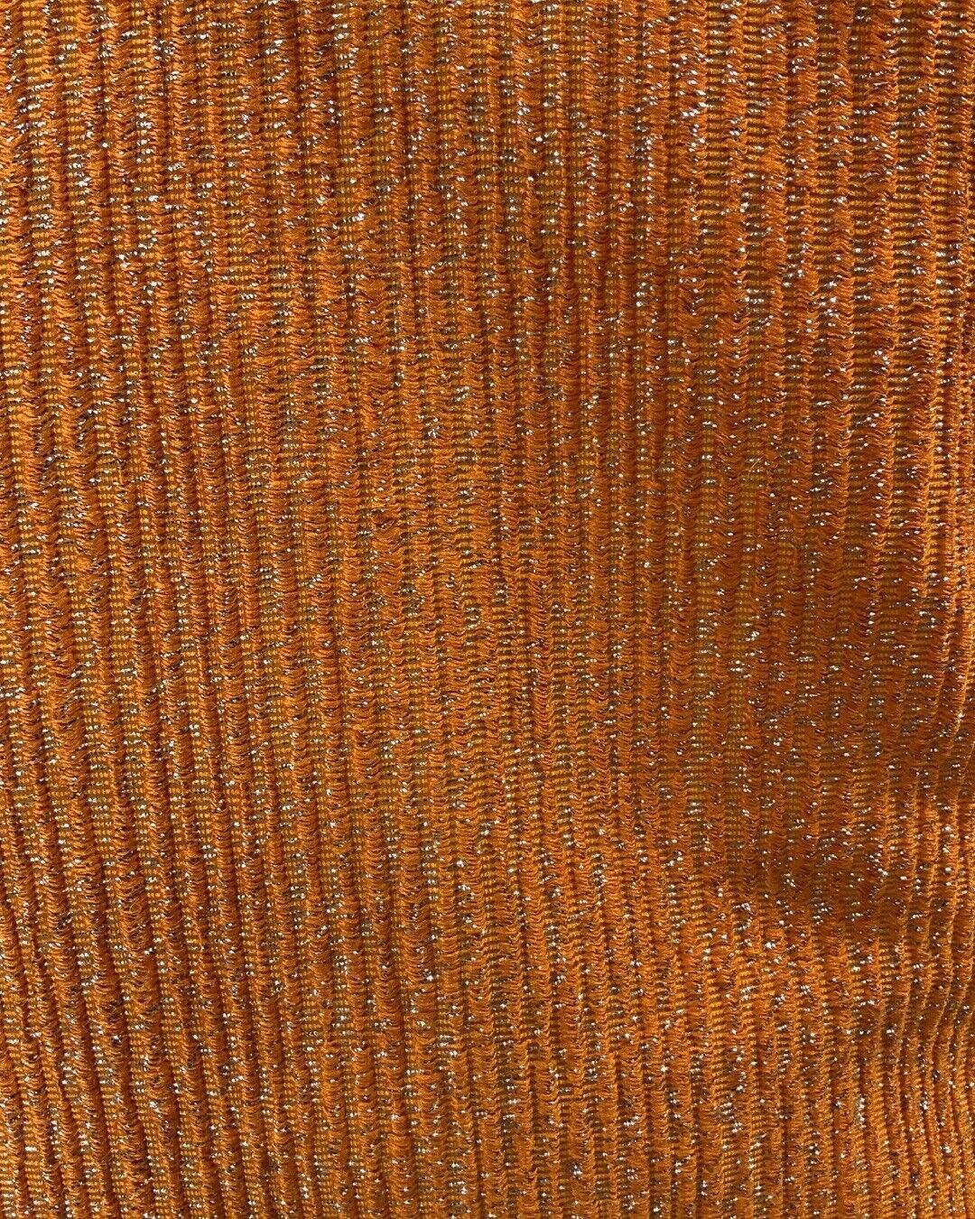 VINTAGE 60s 70s BURNT ORANGE SILVER LUREX V-NECK PARTY SLEEVELESS DRESS 12 14