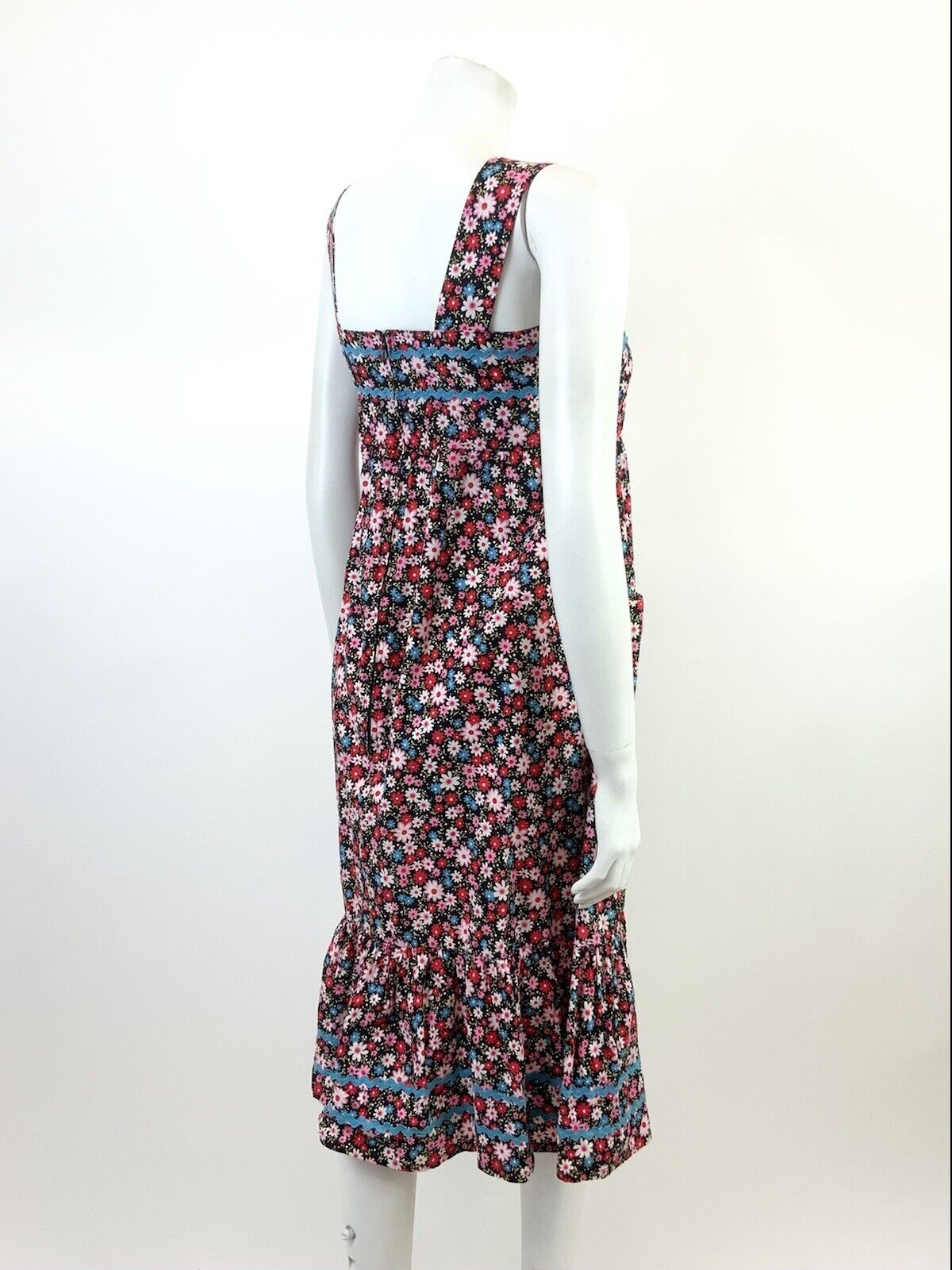 VTG 60s 70s BLACK PINK BLUE RED FLORAL DAISY RIC RAC MOD TENT EMPIRE DRESS 8 10