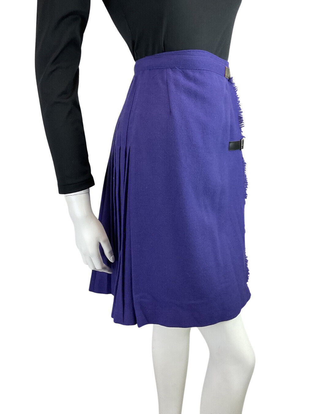 VINTAGE 60s 70s PURPLE PLEATED WOOL MOD BUCKLED KILT SKIRT 4