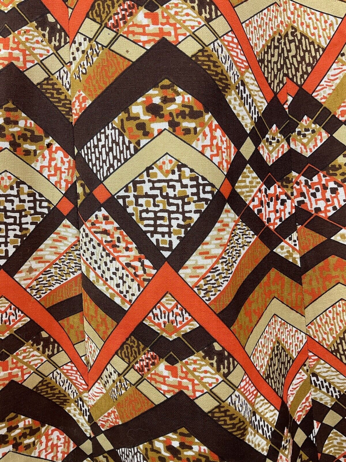 VINTAGE 60s 70s BROWN CREAM ORANGE GEOMETRIC PSYCHEDELIC MOD LONGSLEEVE DRESS 8