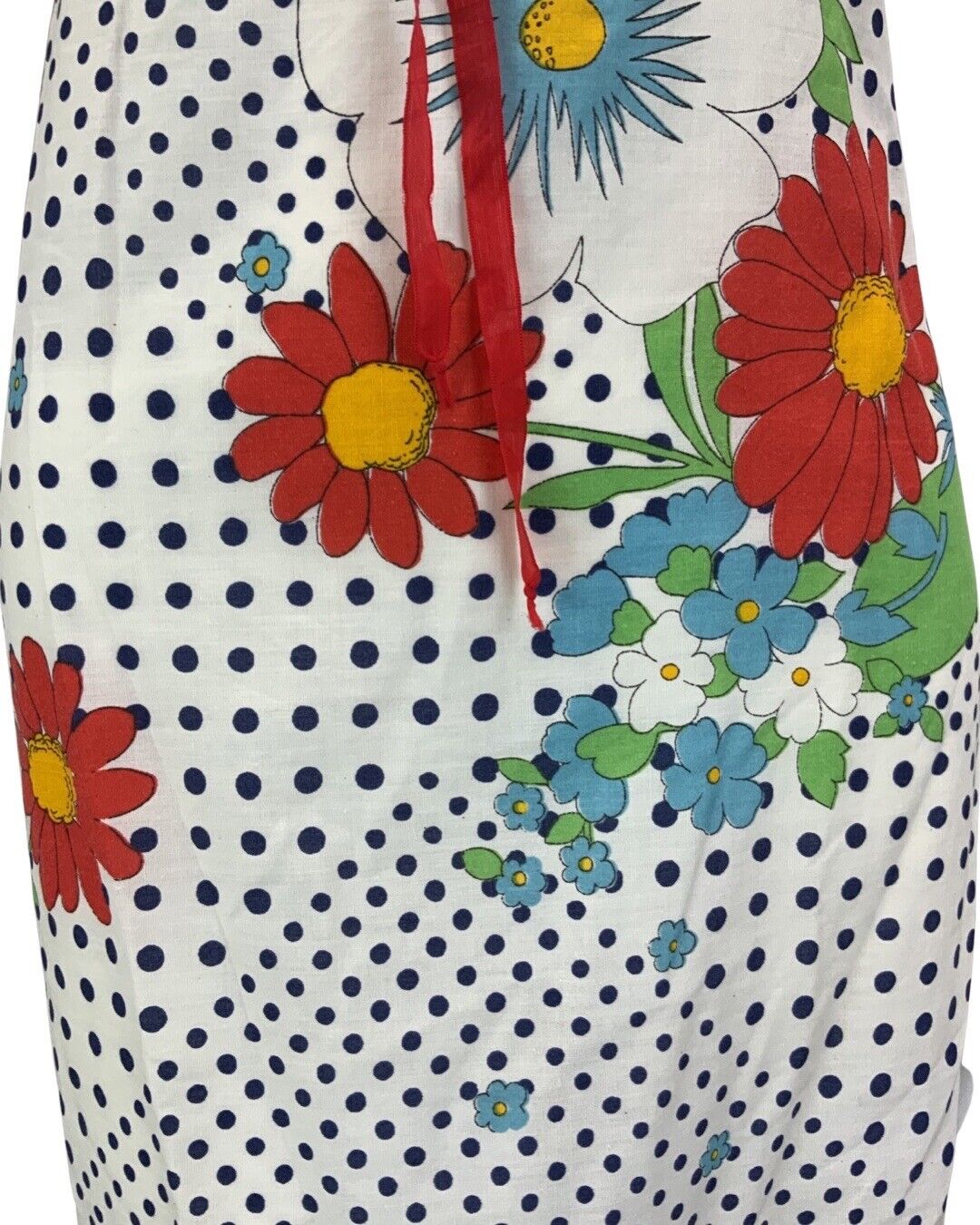 VINTAGE 60s 70s WHITE NAVY BLUE POLKA DOT RED BLUE FLORAL PRINT FLORAL DRESS 12