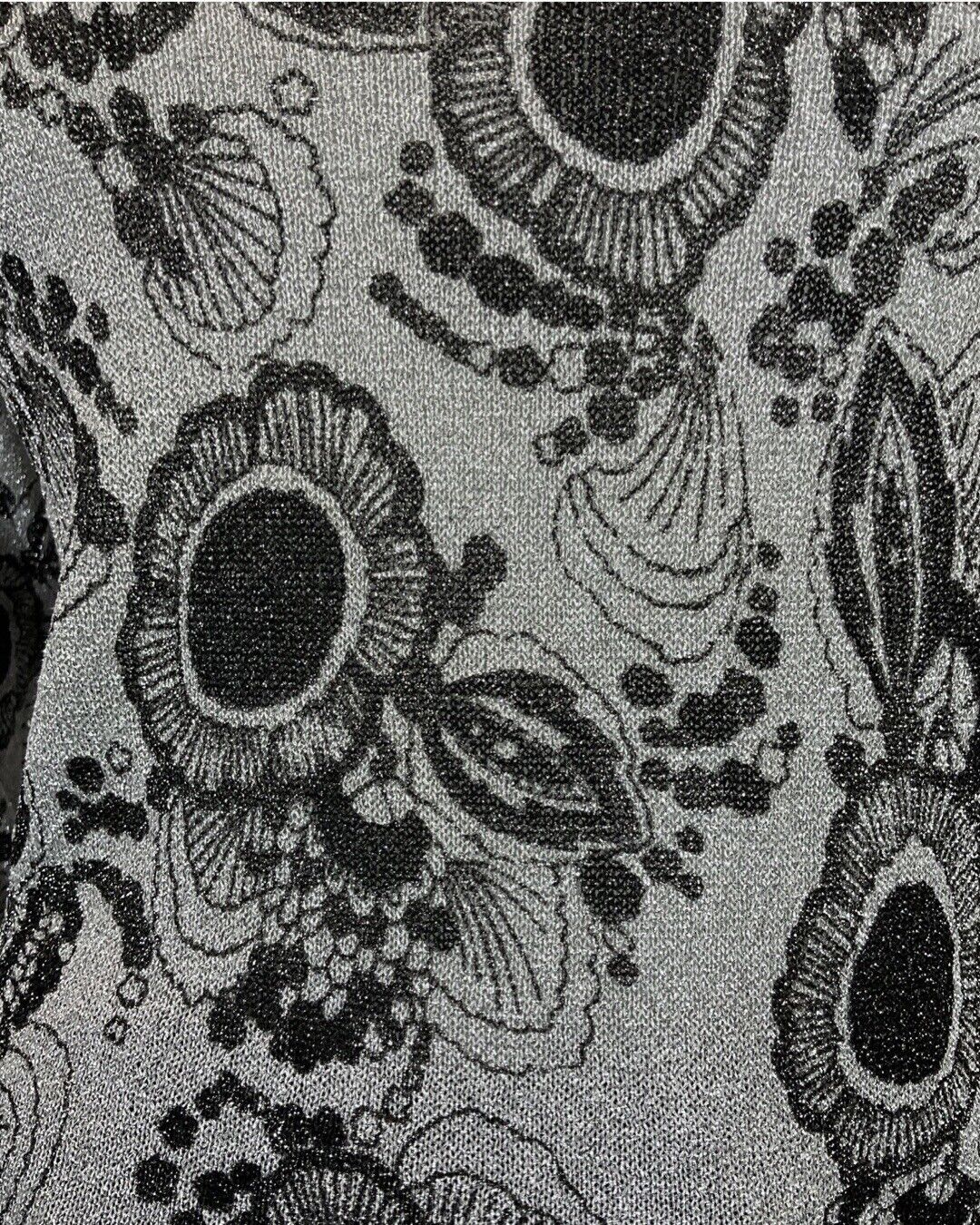VINTAGE 60s 70s SILVER BLACK PSYCHEDELIC FLORAL MOD KNIT JUMPER TOP 10 12
