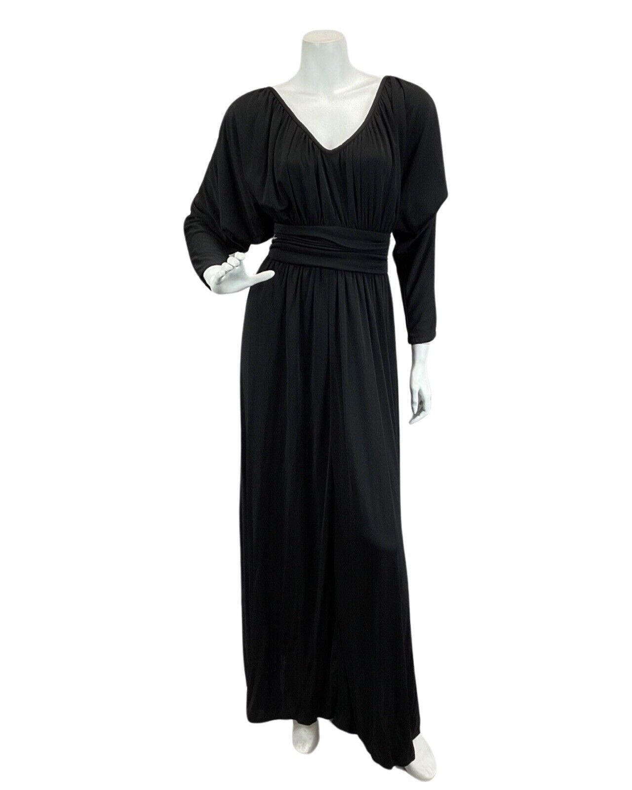 VINTAGE 60s 70s BLACK BAT WING BOHO DISCO PARTY EVENING MAXI DRESS 10