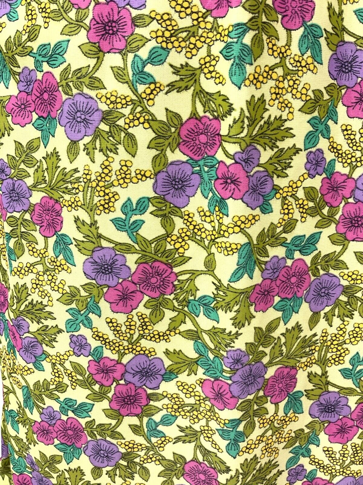 VINTAGE 60s 70s GREEN PINK PURPLE YELLOW FLORAL SLEEVELESS SHIRT DRESS 14 16