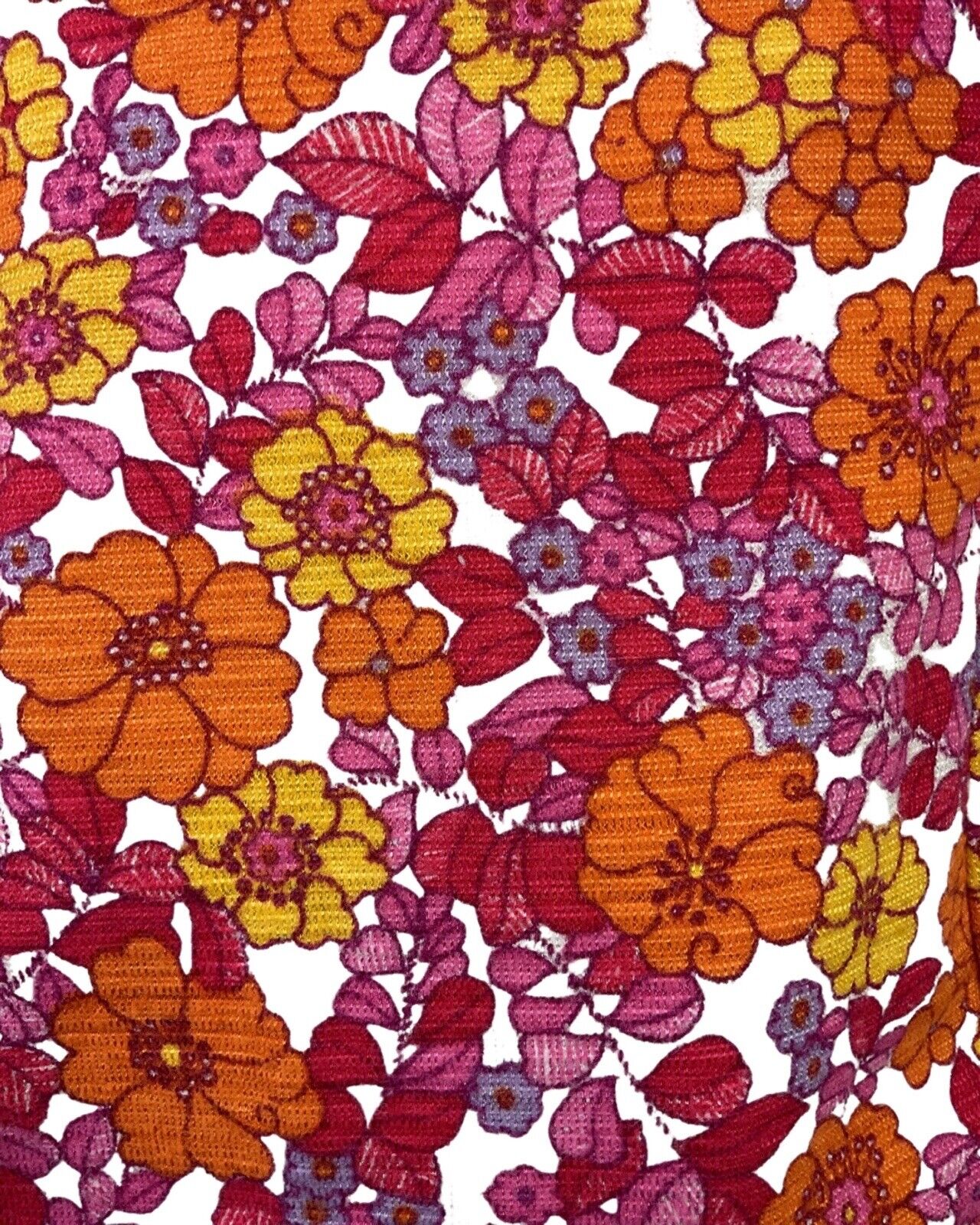 VINTAGE 60s 70s PINK ORANGE RED PSYCHEDELIC FLORAL DAISY BEAGLE COLLAR BLOUSE 8
