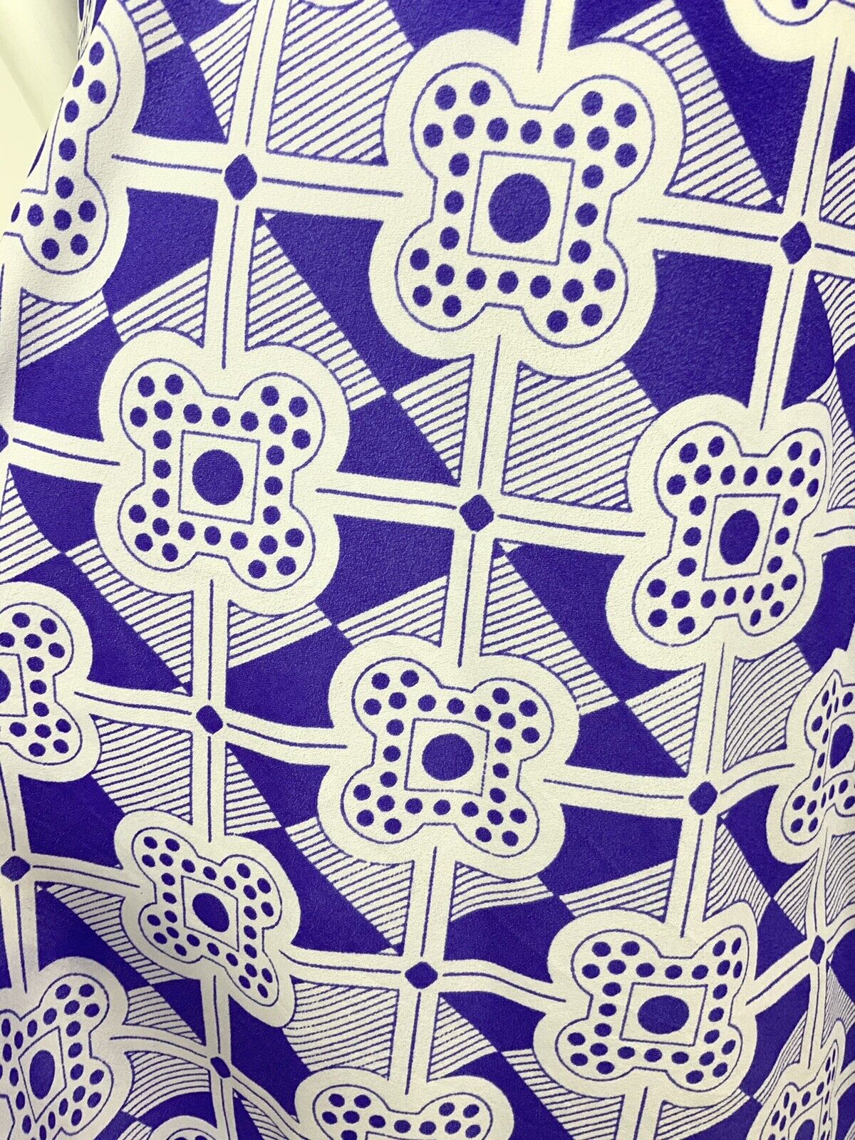 VINTAGE 60s 70s PURPLE WHITE LACE GEOMETRIC CHECKED MOD SWING DRESS 10 12