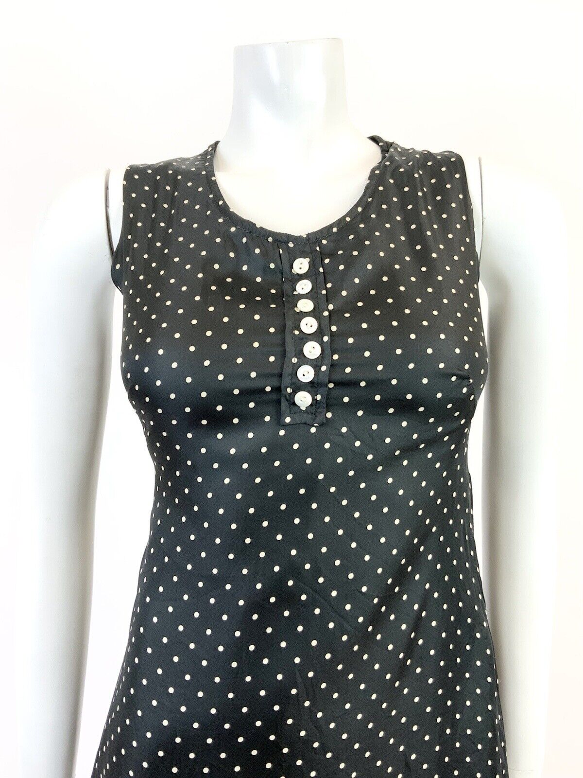 VINTAGE 60s 70s BLACK WHITE POLKA-DOT HALFTONE MOD SLEEVELESS SHIFT DRESS 8 10