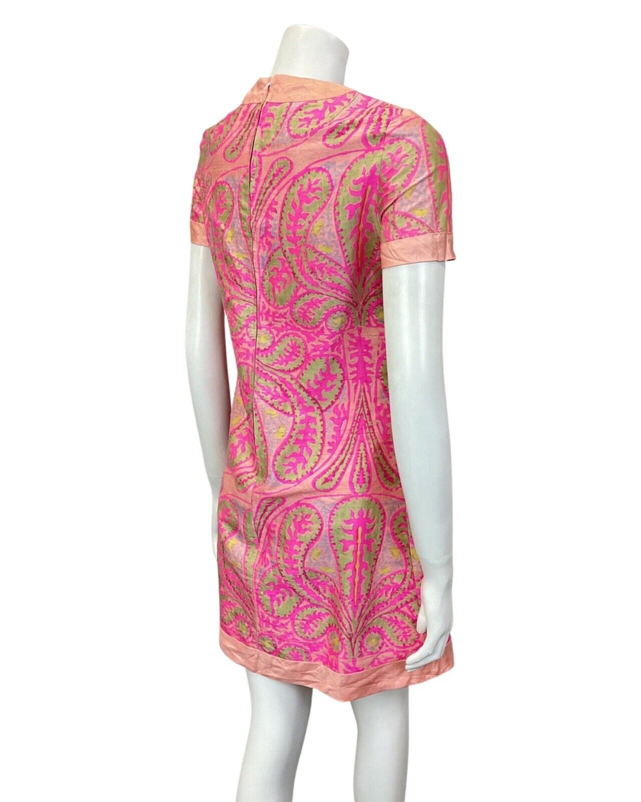 VINTAGE 60s 70s PINK PEACH LILAC GREEN PAISLEY MOD SHIFT DRESS 8 10