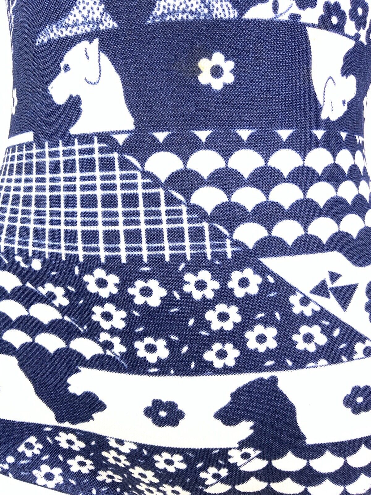 VINTAGE 60s 70s BLUE WHITE FLORAL DOG SCALES MOD PATCHWORK SWIM BODY SUIT 8 10