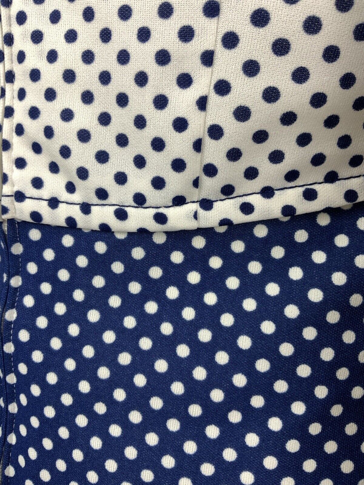 VINTAGE 60s 70s BLUE WHITE RED POLKA-DOT BOW MOD SLEEVELESS DRESS 12 14