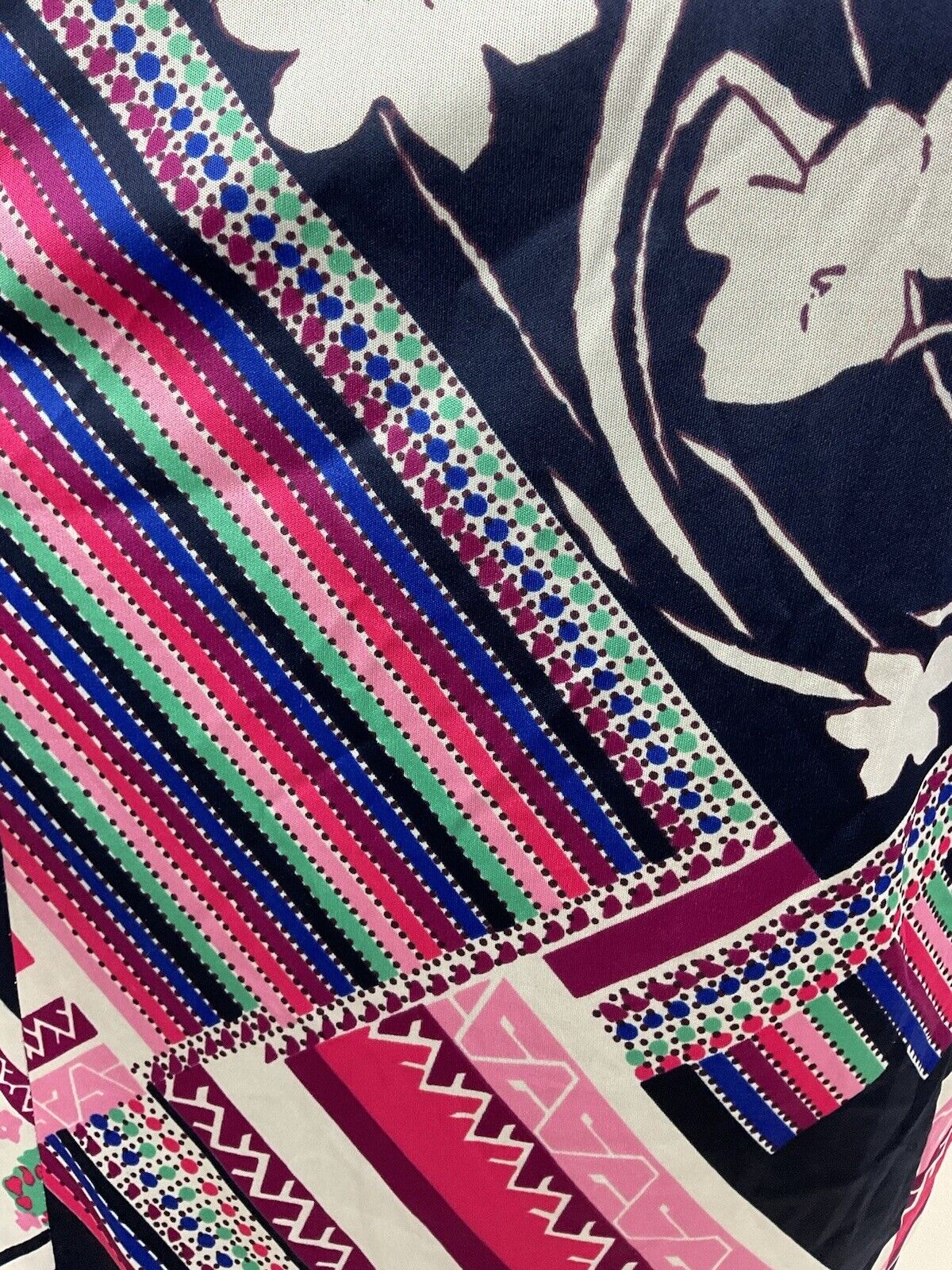 VINTAGE 60s 70s BLUE PINK WHITE PSYCHEDELIC STRIPED FLORAL BOW SHIRT DRESS 14 16