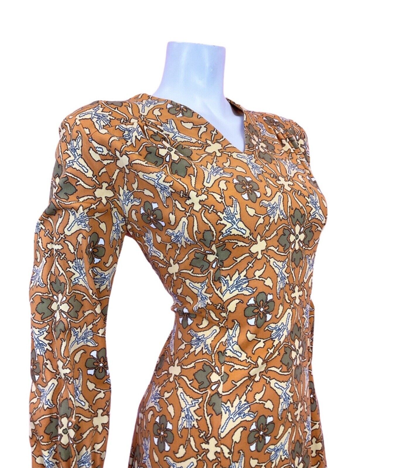VINTAGE 60s 70s ORANGE BROWN BEIGE FLORAL PIXEL GEOMETRIC MOD DRESS 14 16
