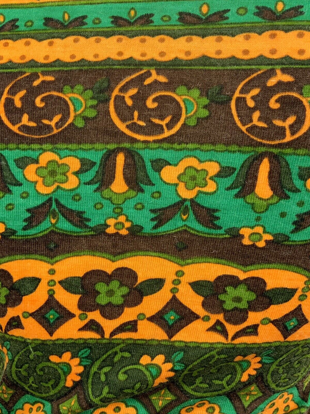 VINTAGE 60s 70s YELLOW GREEN BROWN FLORAL STRIPED PSYCHEDELIC DAGGER SHIRT 8