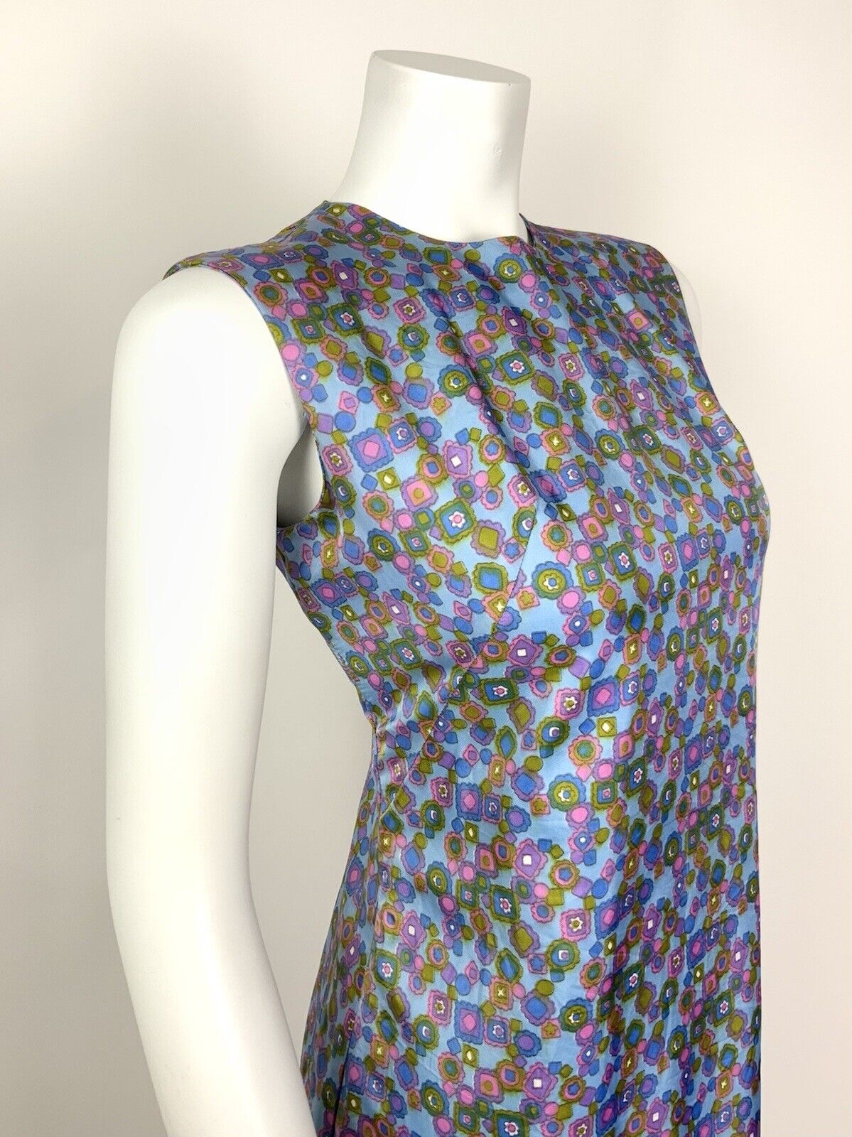 VTG 60s 70s BLUE PURPLE PINK GREEN FLORAL DAISY GEOMETRIC MOD SHIFT DRESS 8 10