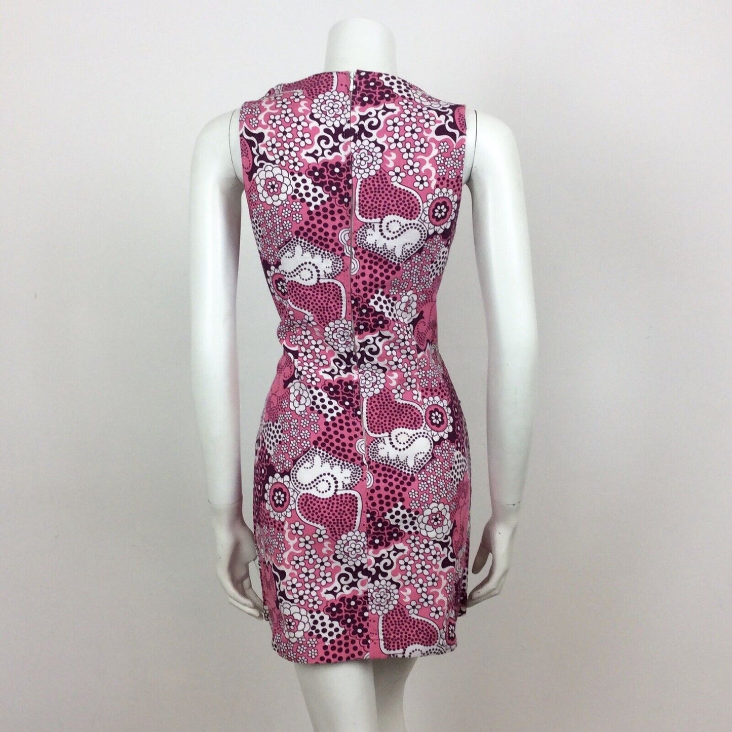 VINTAGE 60S COTTON PINK PURPLE PSYCHEDELIC FLORAL MINI DRESS 8 10