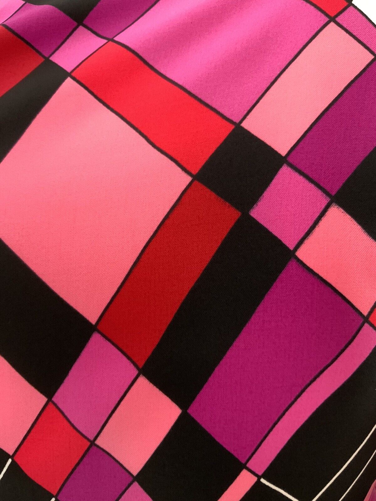 VTG 60s 70s BLACK PINK RED GEOMETRIC CHECKED DAGGER SHIRT BLOUSE 16