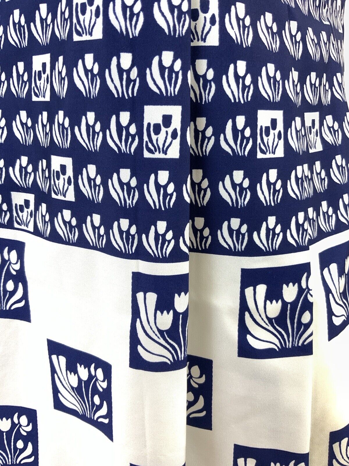 VINTAGE 60s 70s NAVY BLUE WHITE GEOMETRIC CHECKED FLORAL SLEEVELESS MOD DRESS 12