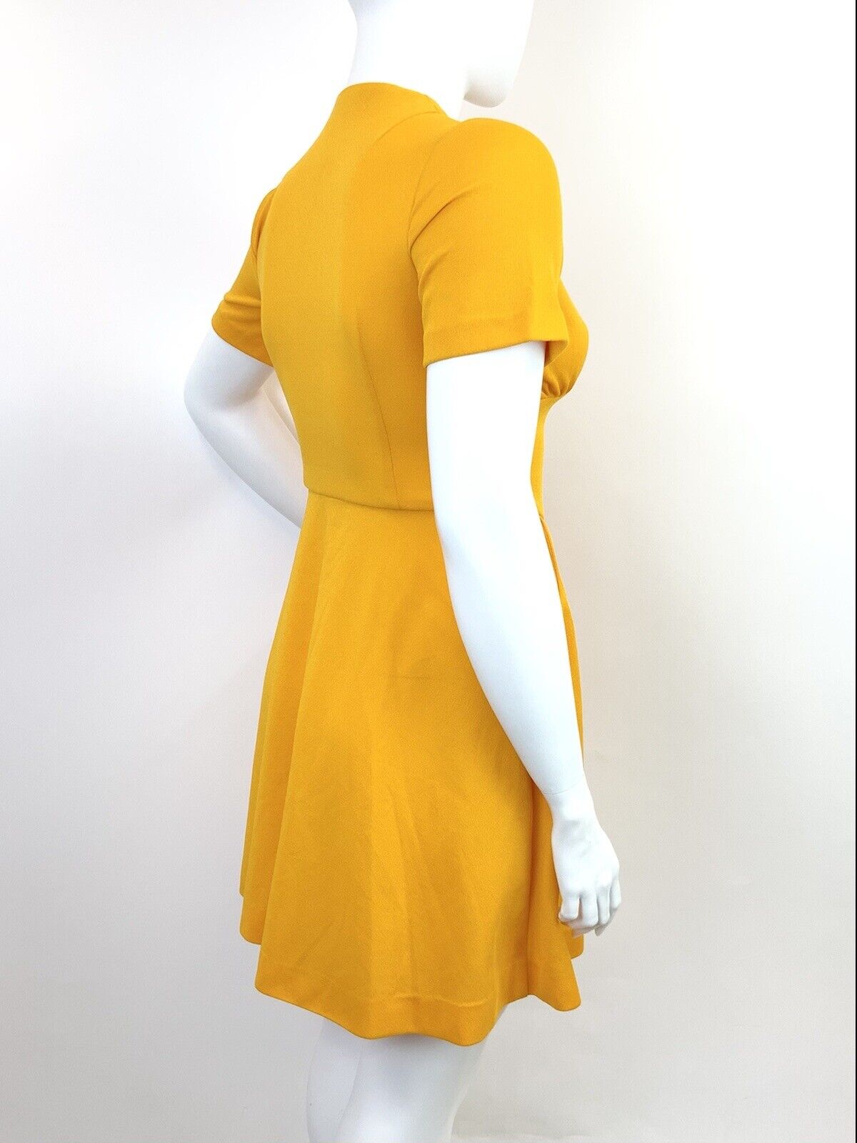 VINTAGE 60s 70s YELLOW ORANGE V-NECK SHORT MOD SWING DRESS 16