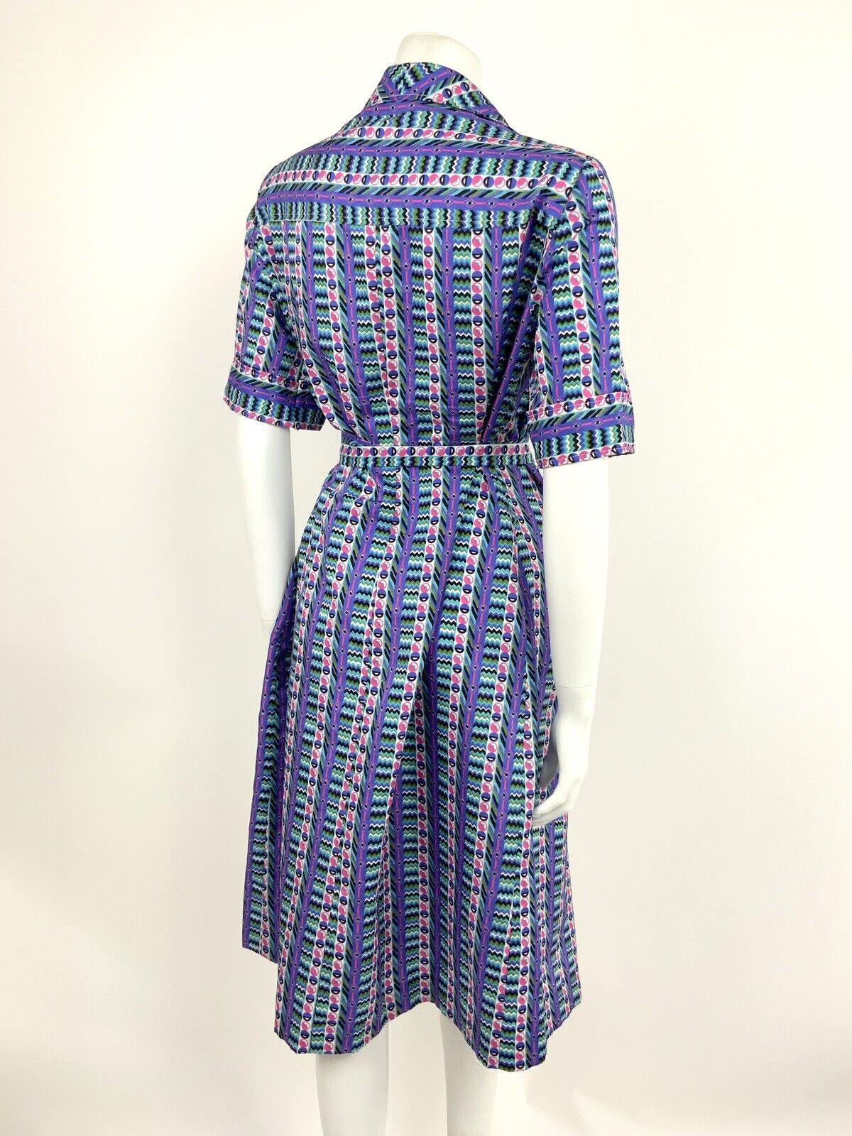 VTG 70s PURPLE PINK TEAL BLACK WHITE CHEVRON GEOMETRIC SHIRT DRESS 12 14 16
