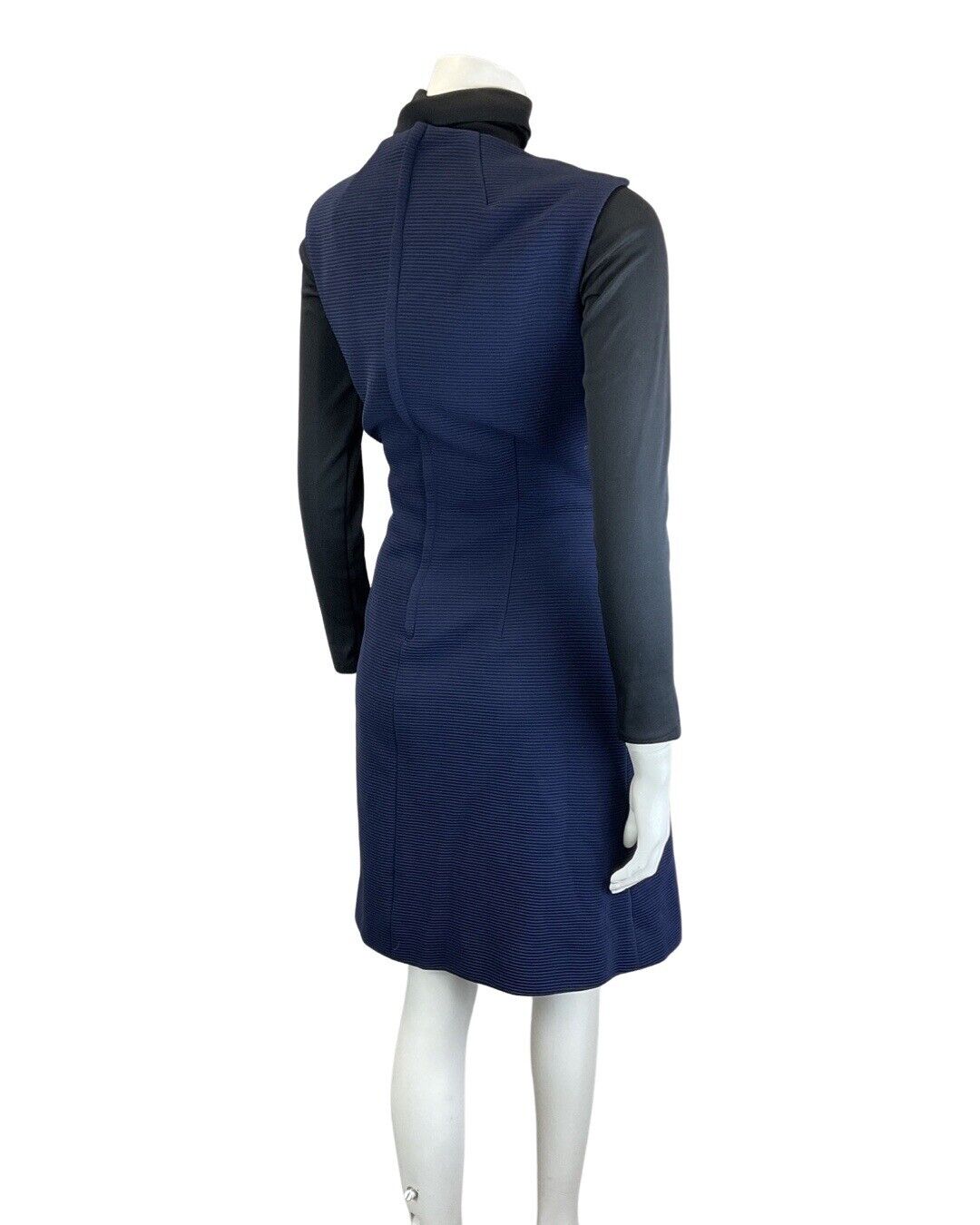 VINTAGE 60s 70s NAVY BLUE WHITE STRIPED NAUTICAL MOD SLEEVELESS DRESS 12 14