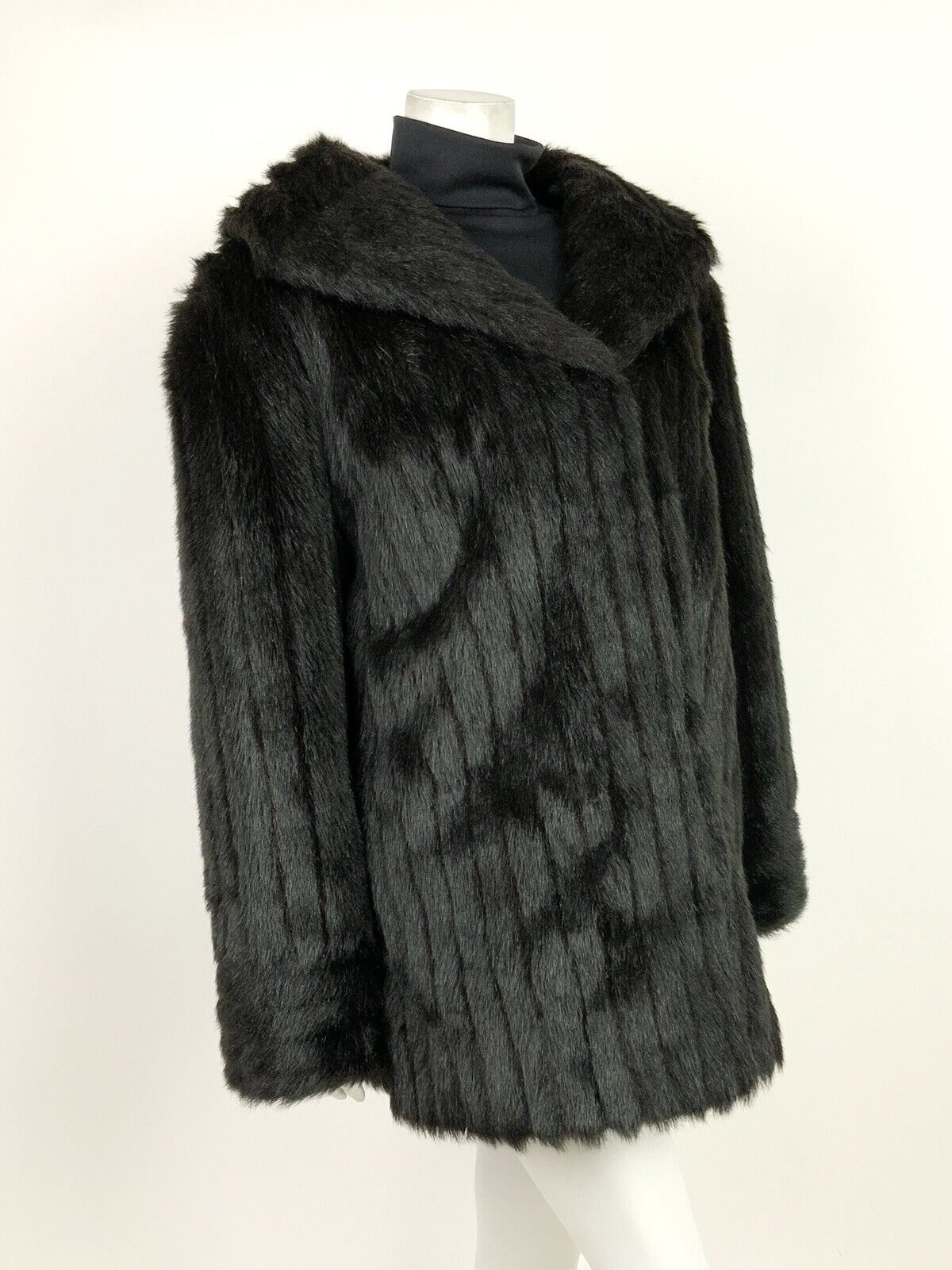 VINTAGE 60s 70s BLACK STRIPED FAUX FUR STUDIO 54 GLAM OVERSIZED COAT 12 14 16