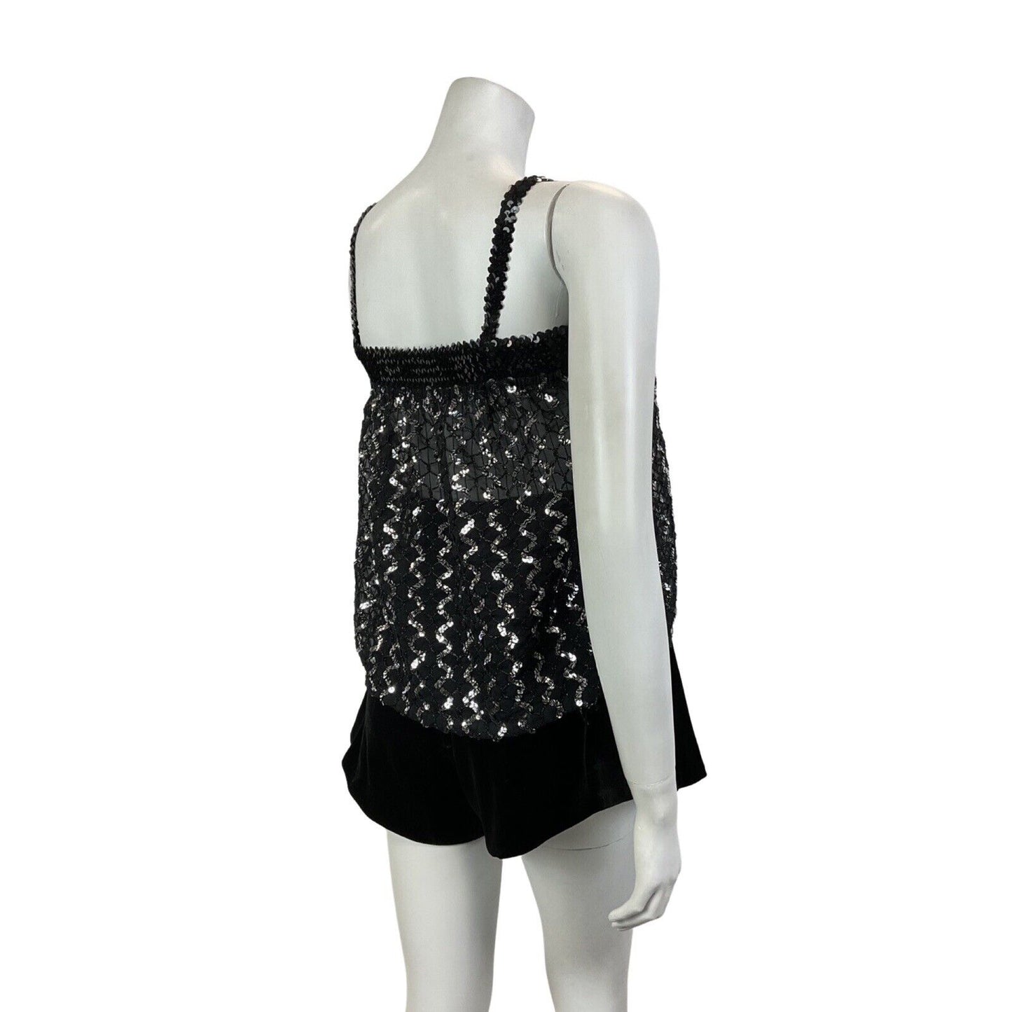 VINTAGE 70s 80s BLACK SILVER ZIG-ZAG SEQUIN STRAPPY DISCO STUDIO 54 TOP 8 10