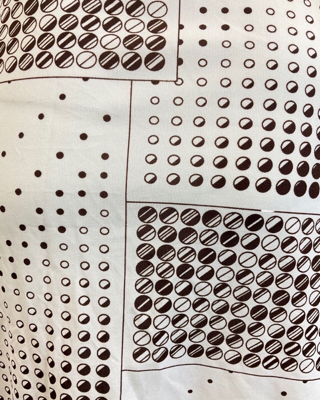 VINTAGE 60s 70s WHITE BROWN DOTTY CIRCLE GEOMETRIC MOD DAGGER SHIRT DRESS 10 12