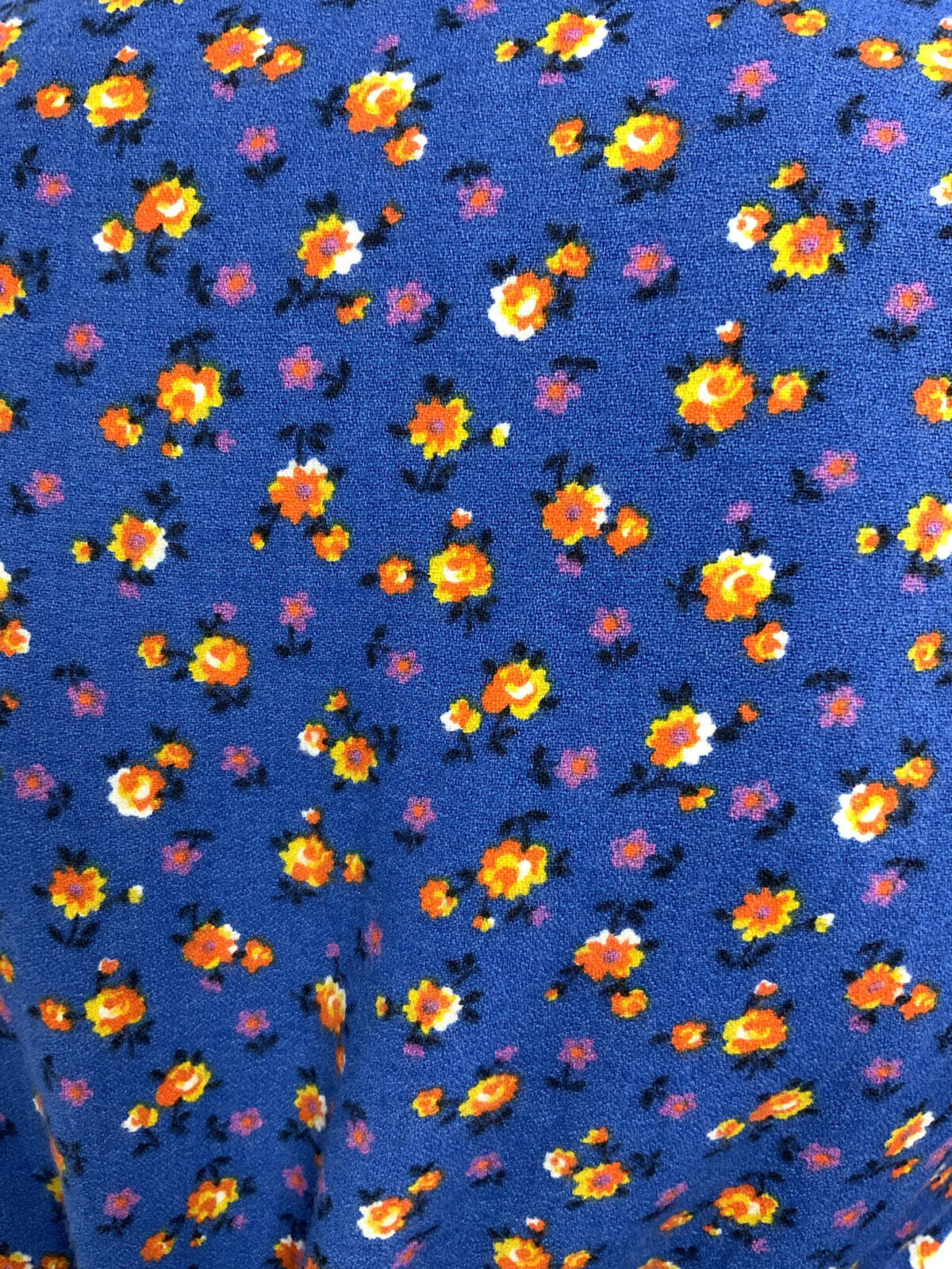 VTG 60s 70s BLUE ORANGE FLORAL DITSY DOG EAR BEAGLE COLLAR MOD SHIRT BLOUSE 8 10