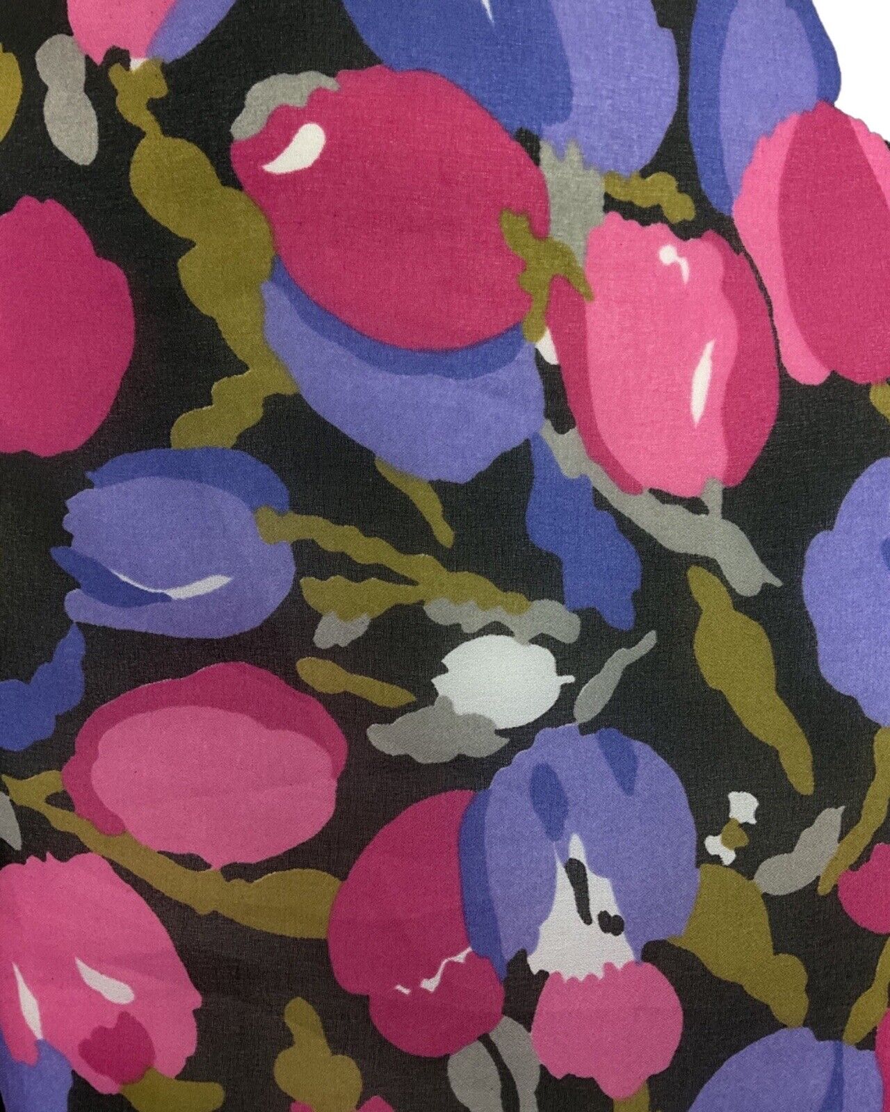 VINTAGE 60s 70s PURPLE PINK BLACK TULIP FLORAL SLEEVELESS MOD SHORT DRESS 10 12