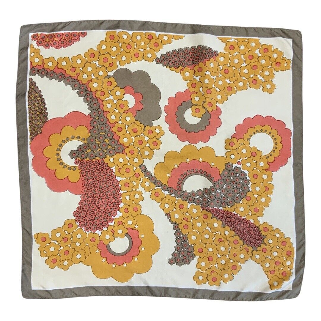 VINTAGE 60s 70s YELLOW, PINK, GREEN FlOWER POWER SCARF
