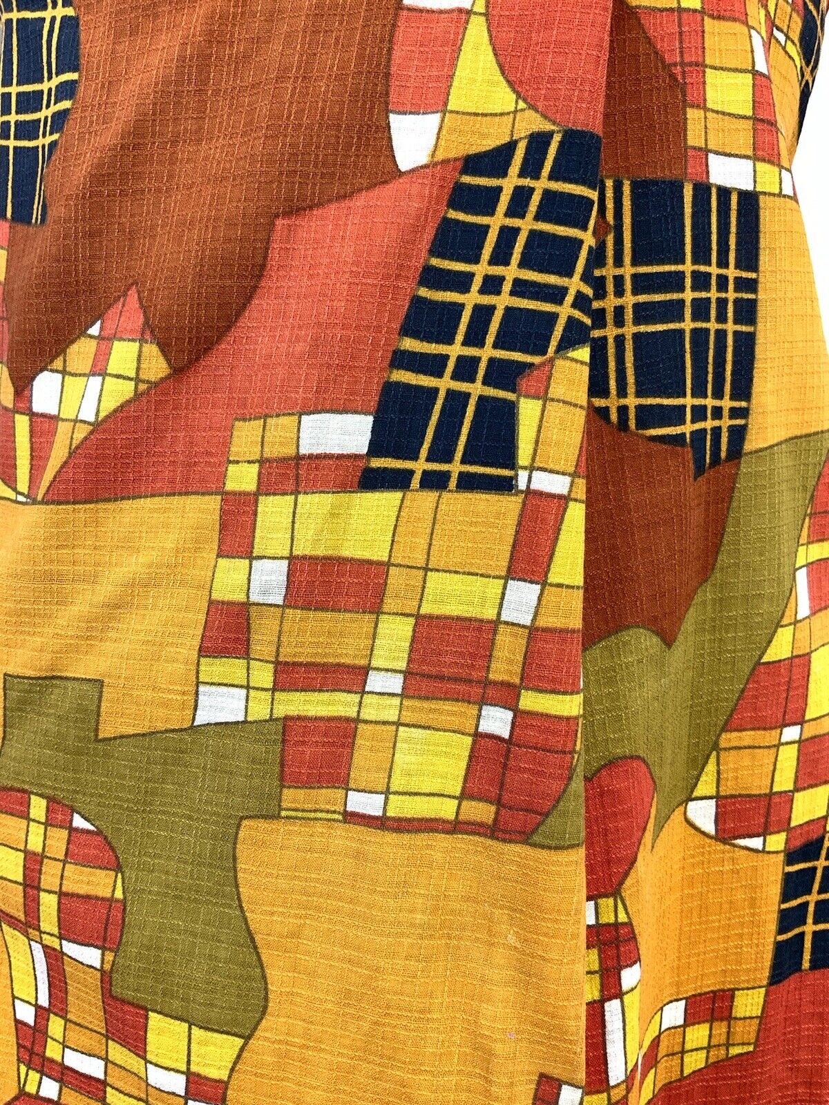 VTG 60s 70s ORANGE YELLOW RED BLACK PSYCHEDELIC CHECKED ABSTRACT MOD DRESS 12