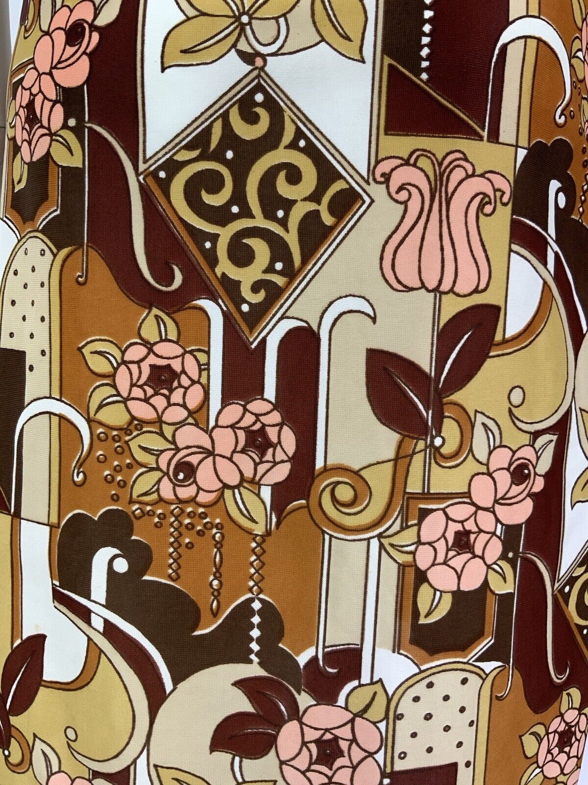 VINTAGE 60s 70s BROWN YELLOW RED PINK FLORAL GEOMETRIC BUTTONED DRESS 8 10