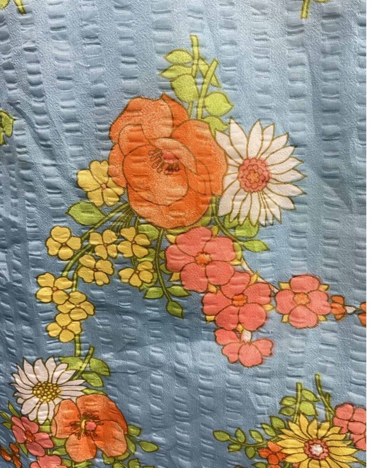 VINTAGE 60s 70s BLUE ORANGE WHITE FLOWER POPPY VINE LEAF SUMMER DRESS 8 10