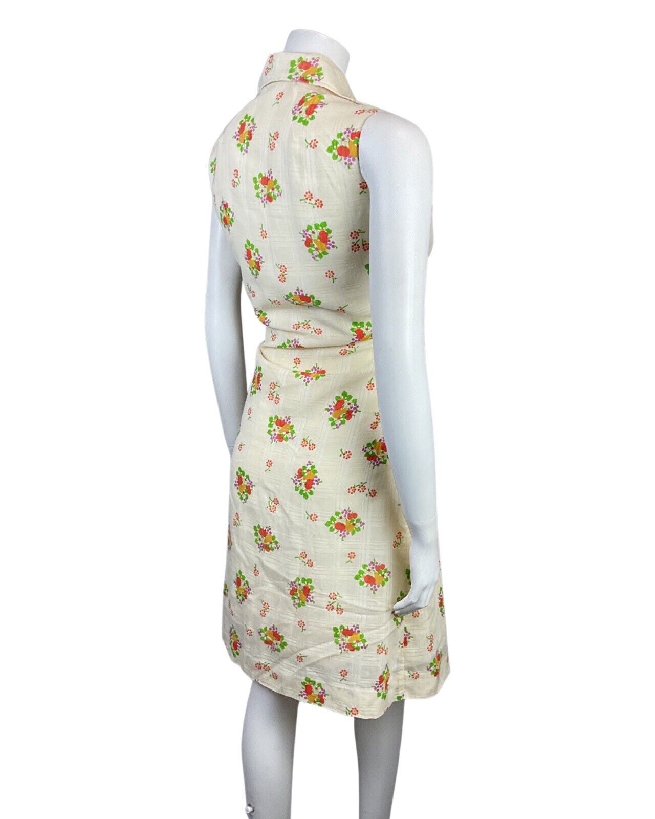 VINTAGE 60s 70s CREAM RED GREEN FLOWER APPLE PEAR MOD DAGGER SHIRT DRESS 14 16