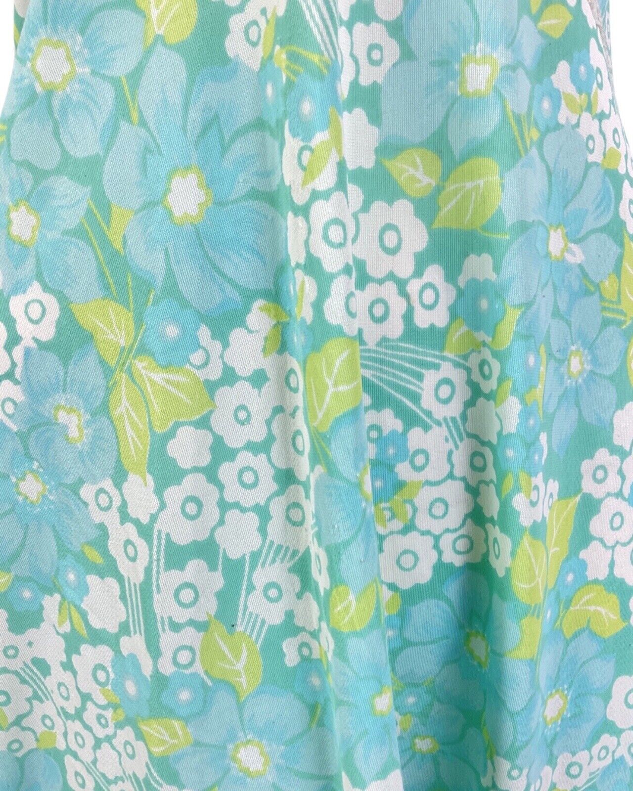 VINTAGE 60s 70s BLUE GREEN WHITE DAISY FLOWER LACE SUMMER NIGHT SLIP DRESS 14 16