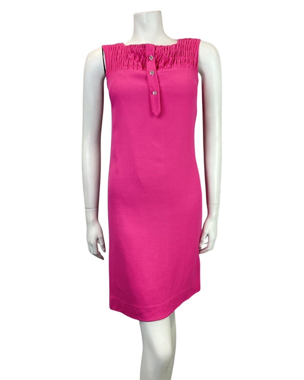 VINTAGE 60s 70s BARBIE PINK DIAMOND SHIRRED SLEEVELESS TUNIC MOD DRESS 4 6